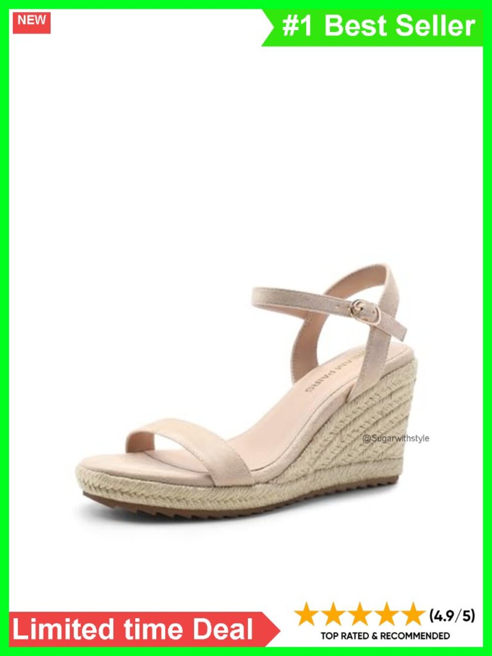 Raffia Espadrille Wedge Sandals Round Open Toe 3.54-Inch Heel